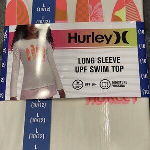 Hurley Girls Long Sleeve UPF Swim Top. Size Large (10-12). New.H20-DRI technol